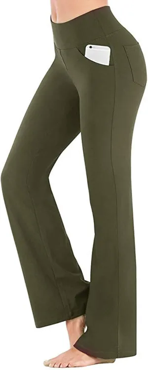 Flare Leggings for Women High Waist Bootcut Yoga Pants with Pockets Casual Wide Leg Pants Tummy Control Work Trousers
