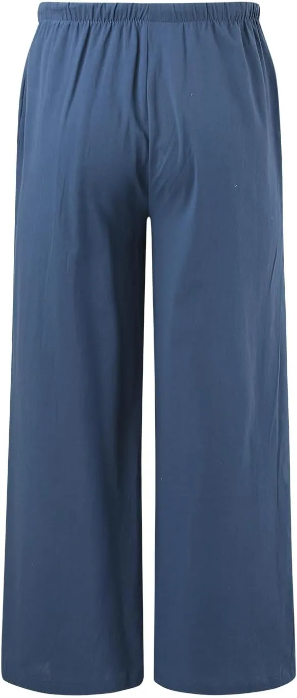 Flowy Palazzo Wide Leg Pants for Women Dressy Fashion Solid Elastic High Waisted Drawstring Trousers Summer Casual Streetwear