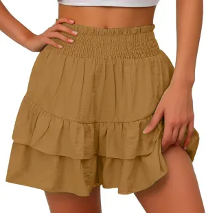 Flowy Shorts for Women Casual Boho Floral Skorts Ruffle Mini Skirts Tennis Skirts High Waisted Running Skorts