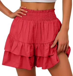 Flowy Shorts for Women Casual Boho Floral Skorts Ruffle Mini Skirts Tennis Skirts High Waisted Running Skorts