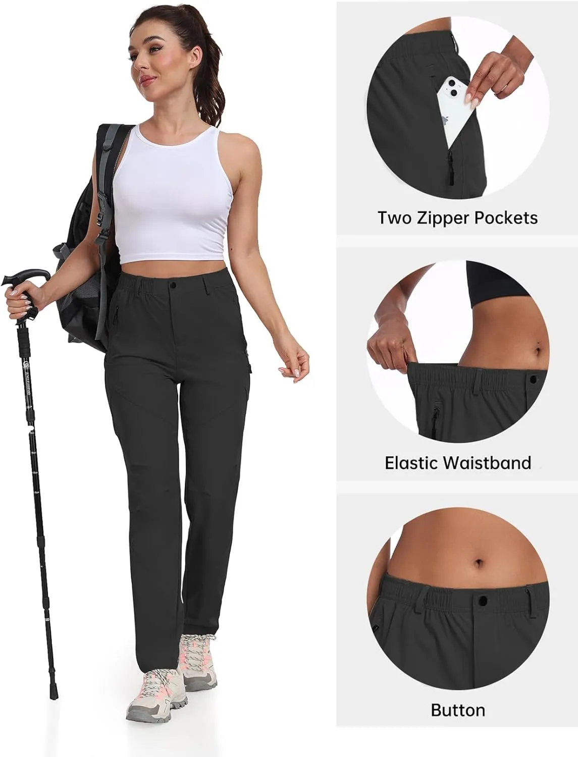 Golf Pants Women 27''/29''/31'' Lightweight Travel Pants for Ladies Quick Dry Nylon Outdoor Hiking Slacks