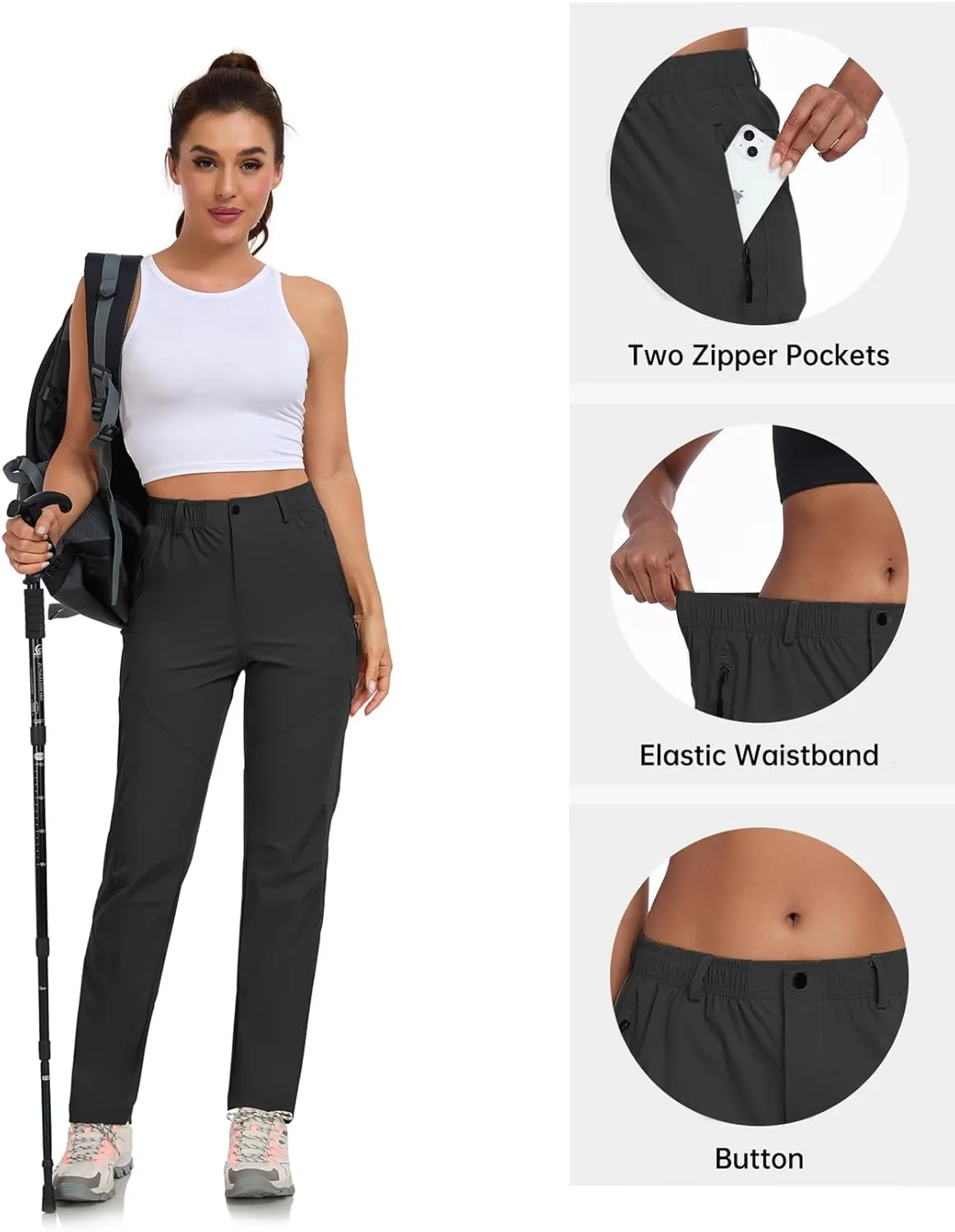 Golf Pants Women 27''/29''/31'' Lightweight Travel Pants for Ladies Quick Dry Nylon Outdoor Hiking Slacks