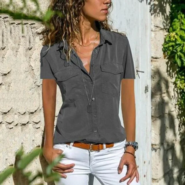 HAIN Simply Soft Chiffon Short Sleeve Button-Down Plus Size Shirt