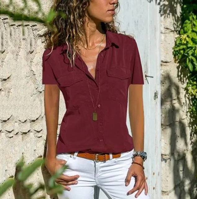 HAIN Simply Soft Chiffon Short Sleeve Button-Down Plus Size Shirt