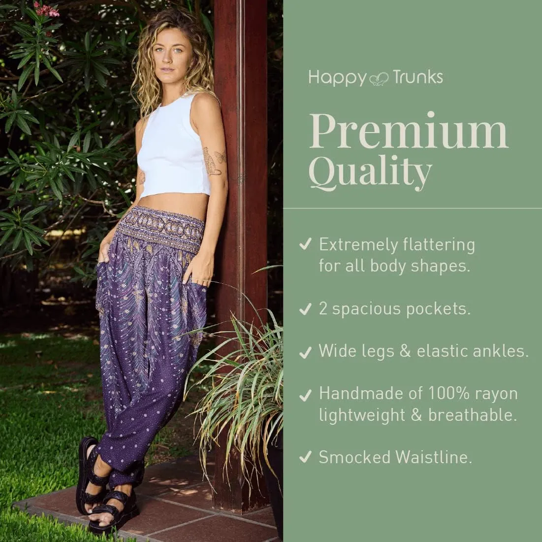 Happy Trunks Harem Pants for Women/Womens Yoga Pants with Pockets (S-XXL) Hippie Clothes/Boho Clothes for Women/Beach Lounge