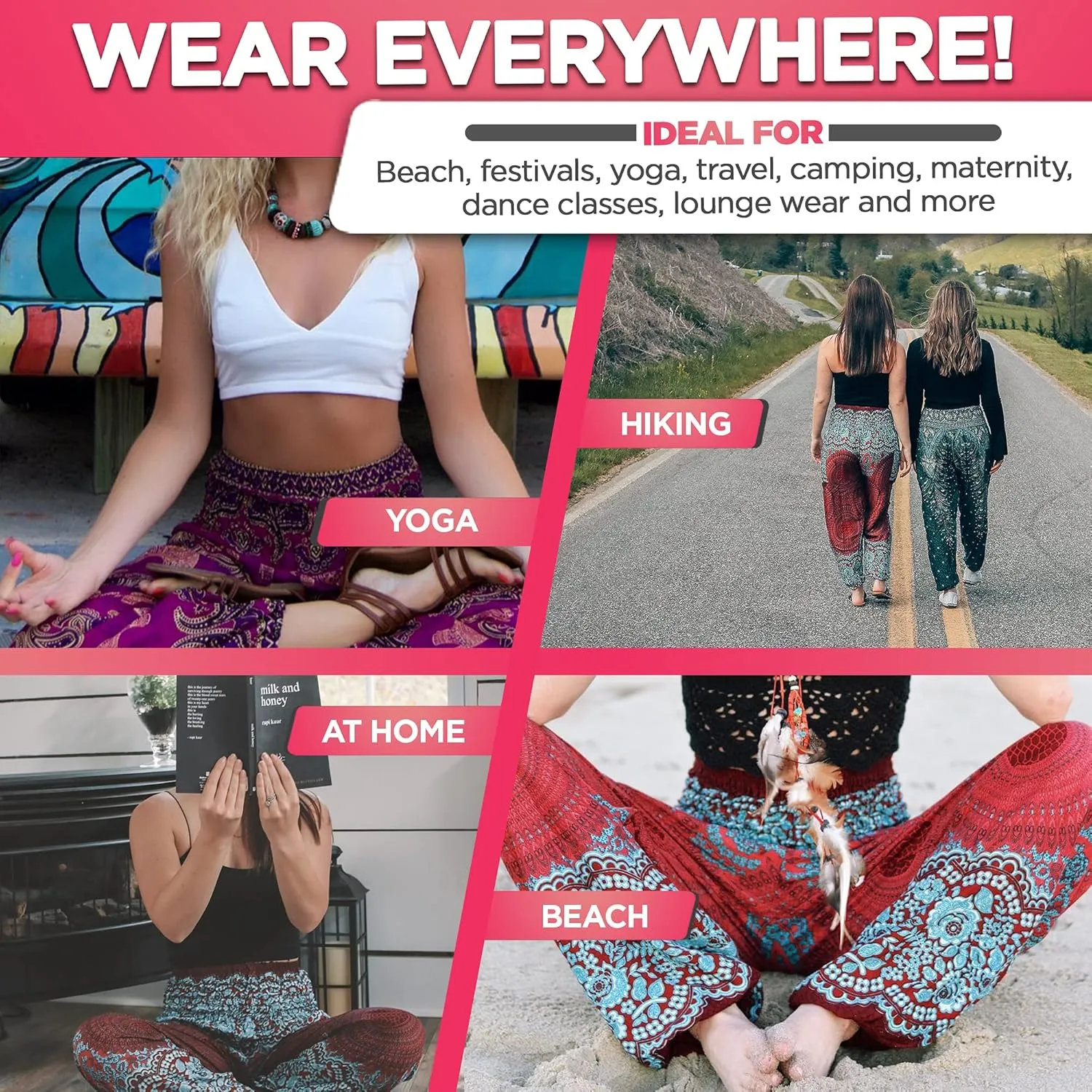 Happy Trunks Harem Pants for Women/Womens Yoga Pants with Pockets (S-XXL) Hippie Clothes/Boho Clothes for Women/Beach Lounge
