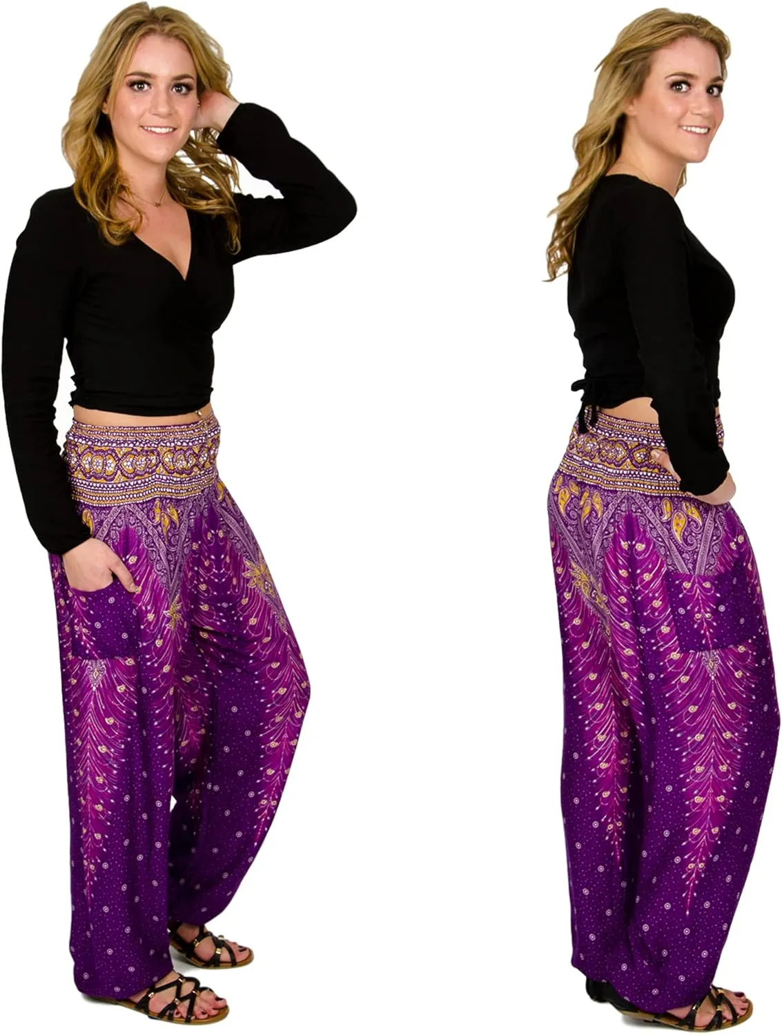 Happy Trunks Harem Pants for Women/Womens Yoga Pants with Pockets (S-XXL) Hippie Clothes/Boho Clothes for Women/Beach Lounge