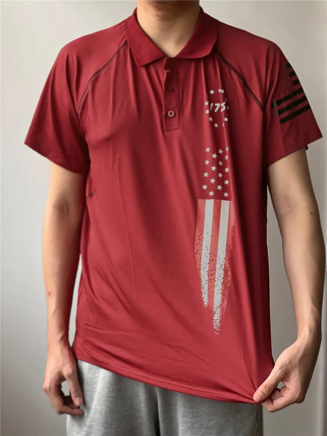 HARGLESMAN Men's 1776 Independence Day American Flag Short Sleeve Polo Golft Shirt(S-3XL)