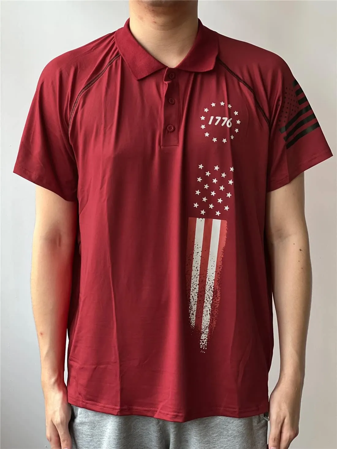 HARGLESMAN Men's 1776 Independence Day American Flag Short Sleeve Polo Golft Shirt(S-3XL)