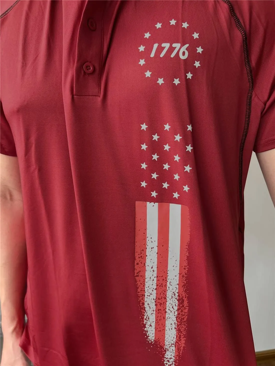 HARGLESMAN Men's 1776 Independence Day American Flag Short Sleeve Polo Golft Shirt(S-3XL)