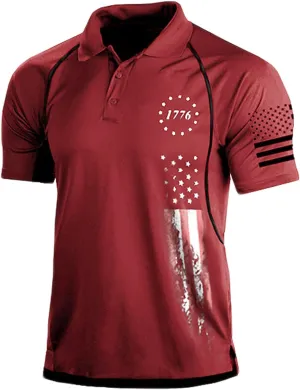 HARGLESMAN Men's 1776 Independence Day American Flag Short Sleeve Polo Golft Shirt(S-3XL)