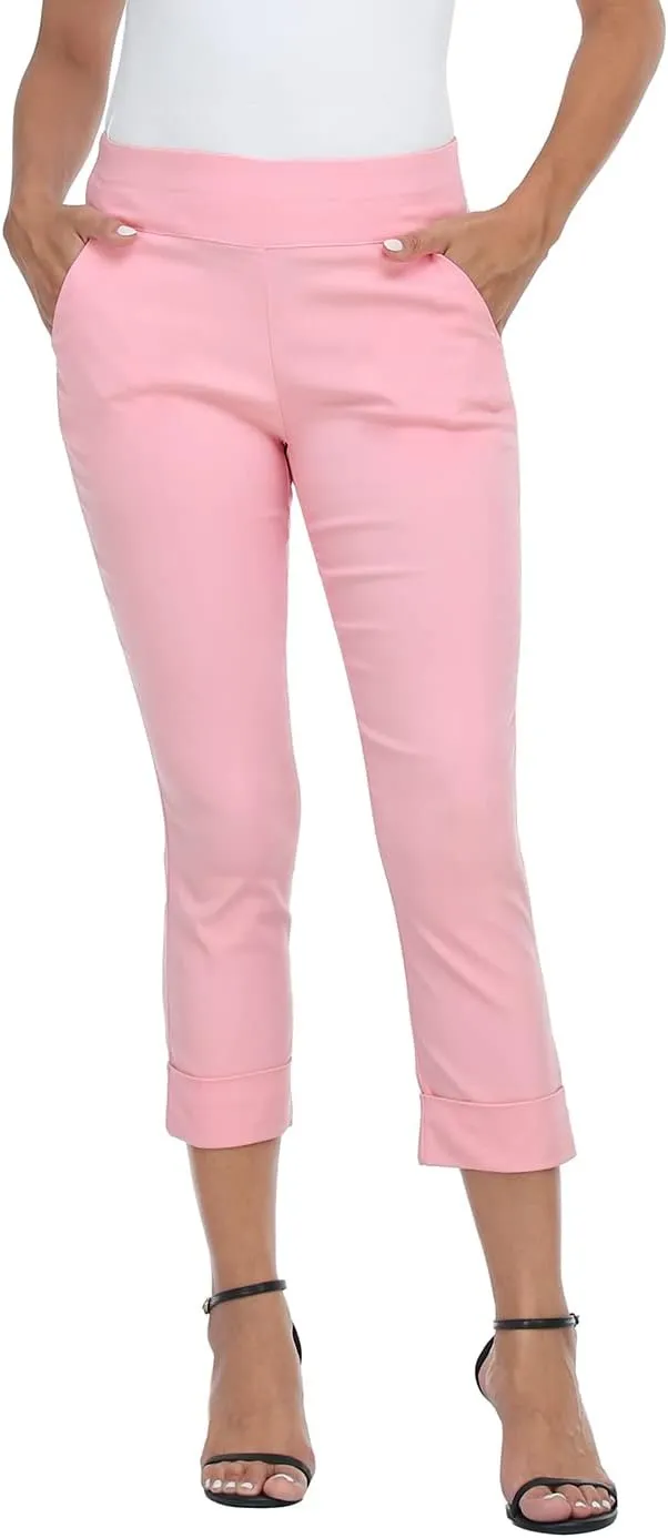 HDE Pull On Capri Pants for Women with Pockets Elastic Waist Cropped Work Pants