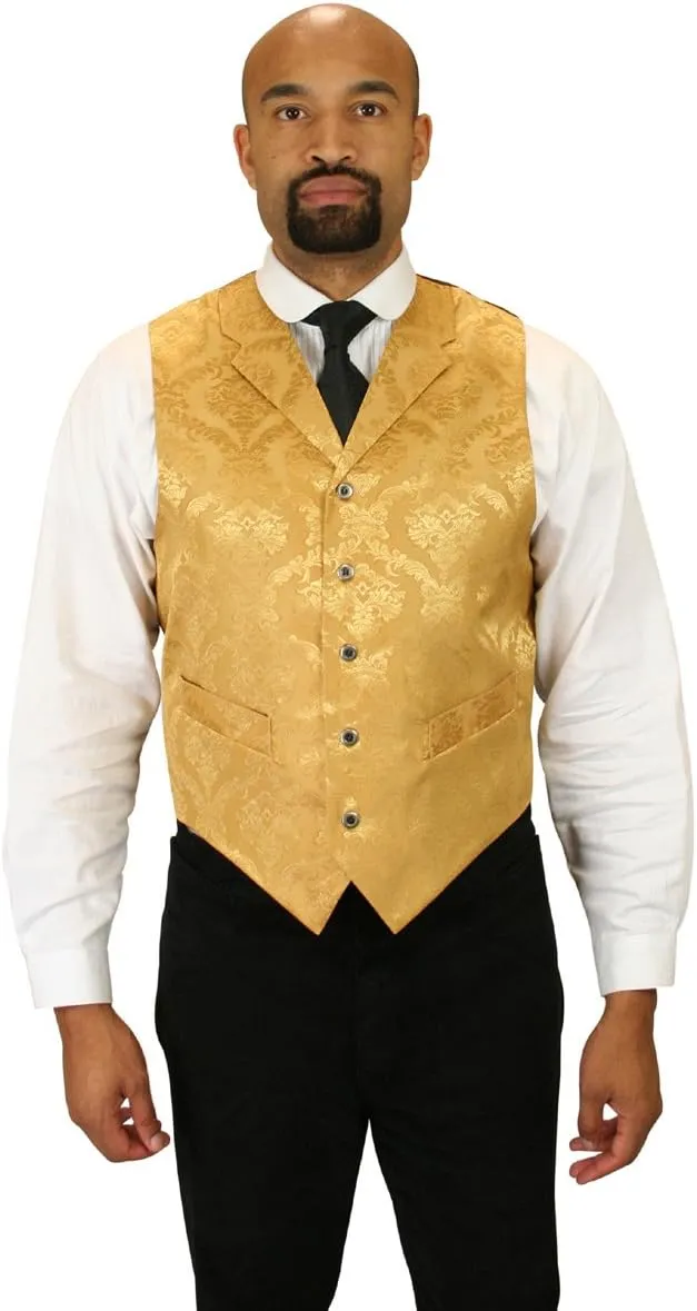 Historical Emporium Men's Satin Jacquard Formal Suit Vest, Victorian Edwardian Tuxedo Dress Waistcoat