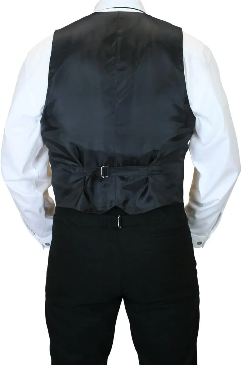 Historical Emporium Men's Satin Jacquard Formal Suit Vest, Victorian Edwardian Tuxedo Dress Waistcoat