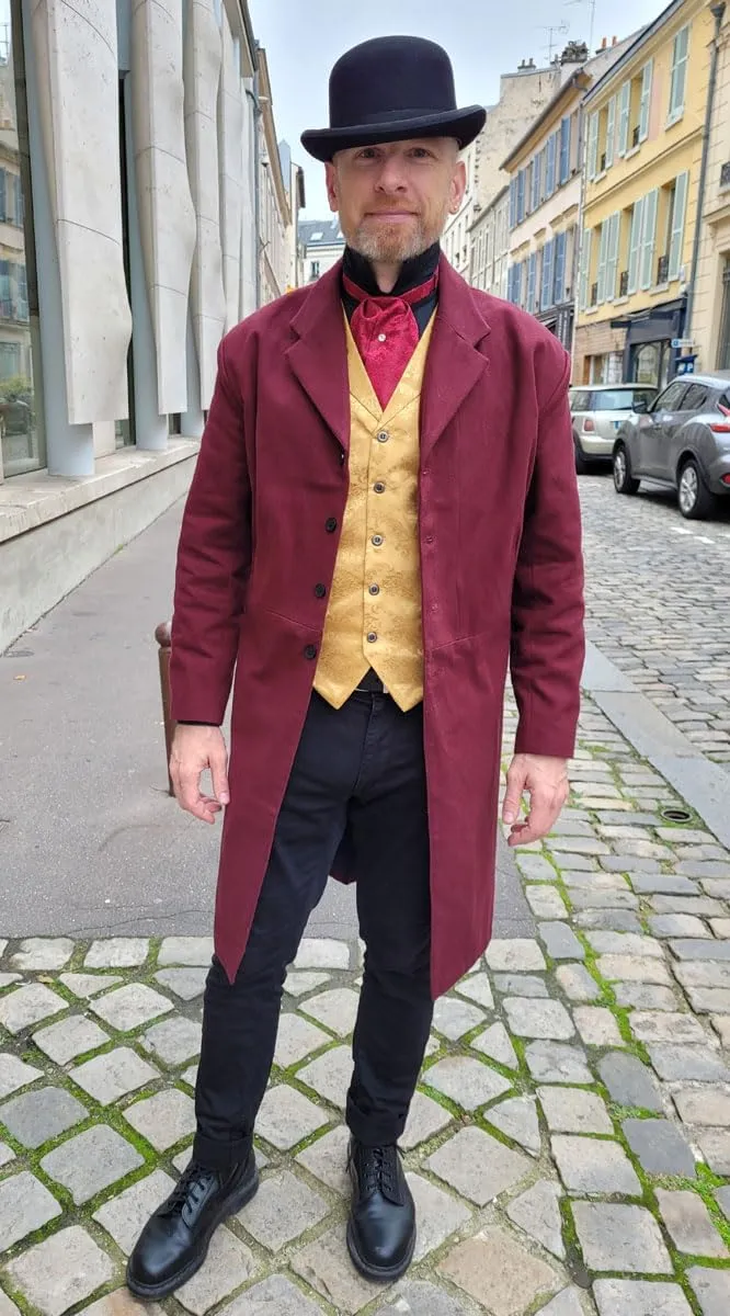 Historical Emporium Men's Satin Jacquard Formal Suit Vest, Victorian Edwardian Tuxedo Dress Waistcoat