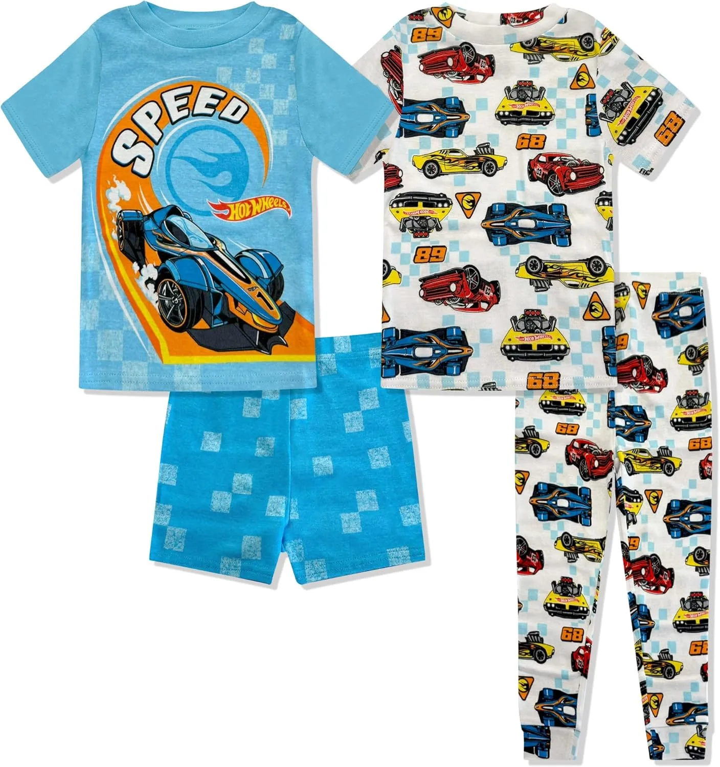 Hot Wheels 4 Piece Pajama Set - Toddler Boys PJ Set, 2 Short Sleeve Shirts Shorts & Pants - Kids Sleepwear - Official License