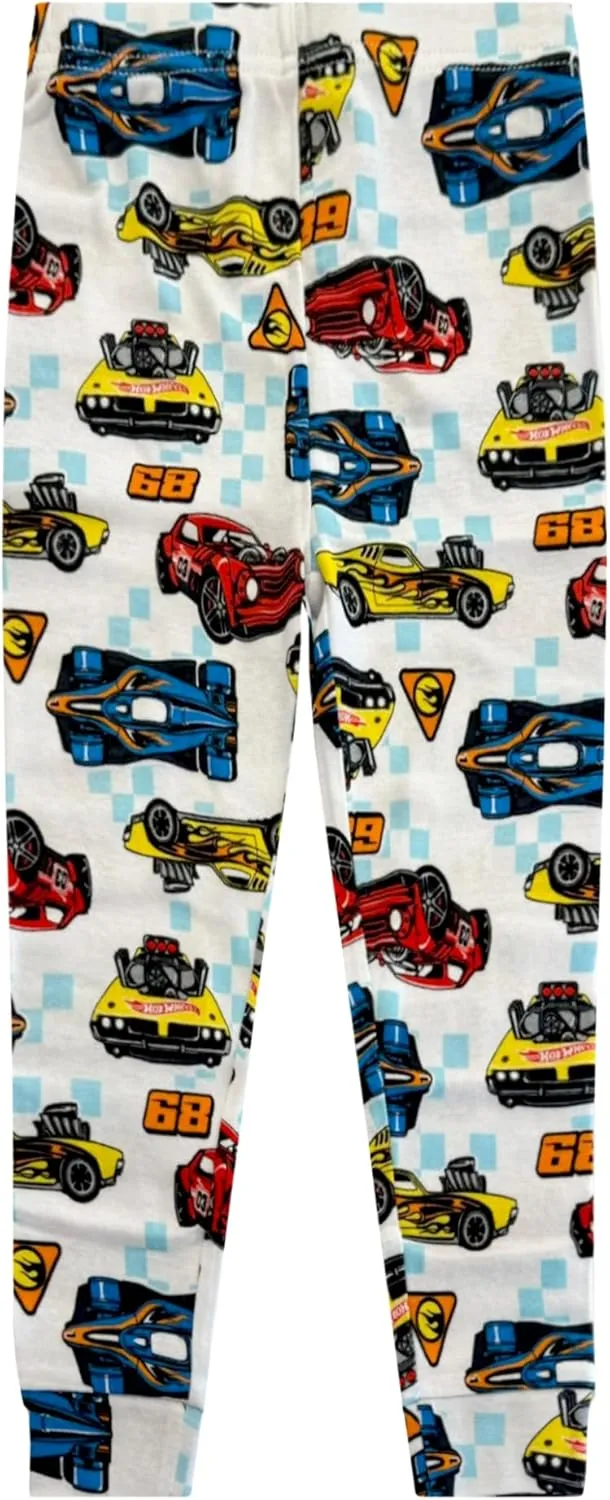 Hot Wheels 4 Piece Pajama Set - Toddler Boys PJ Set, 2 Short Sleeve Shirts Shorts & Pants - Kids Sleepwear - Official License