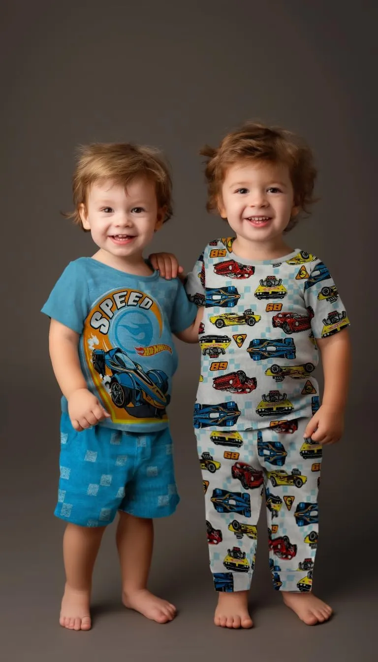 Hot Wheels 4 Piece Pajama Set - Toddler Boys PJ Set, 2 Short Sleeve Shirts Shorts & Pants - Kids Sleepwear - Official License