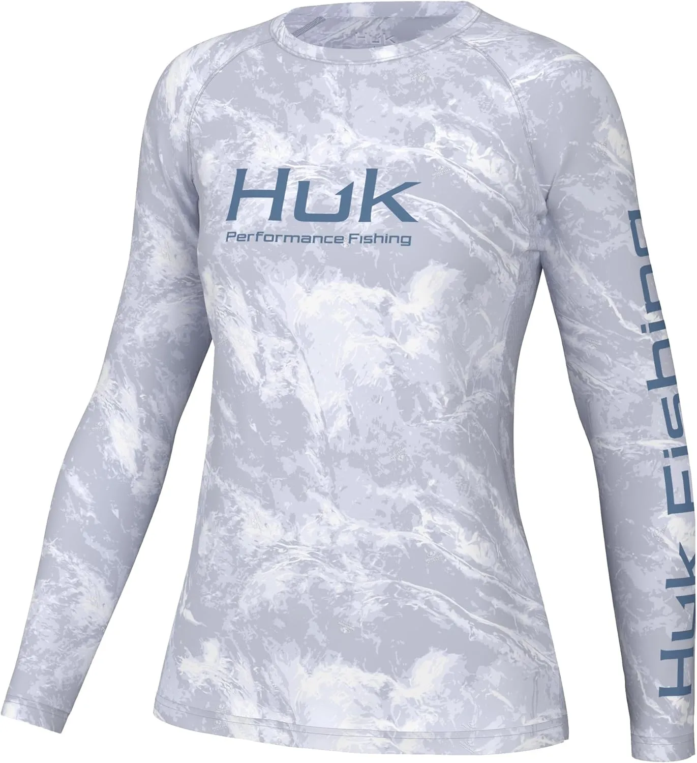 HUK Women's Pursuit Patterned Crew Sleeve, Performance Shirt