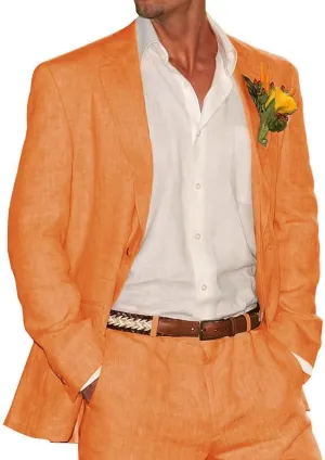 HUUTOE Men's Linen Suit 2 Piece Slim Fit Prom Party Business Beach Wedding Groomsmen Suits Linen Blazer Pants Tuxedo Set