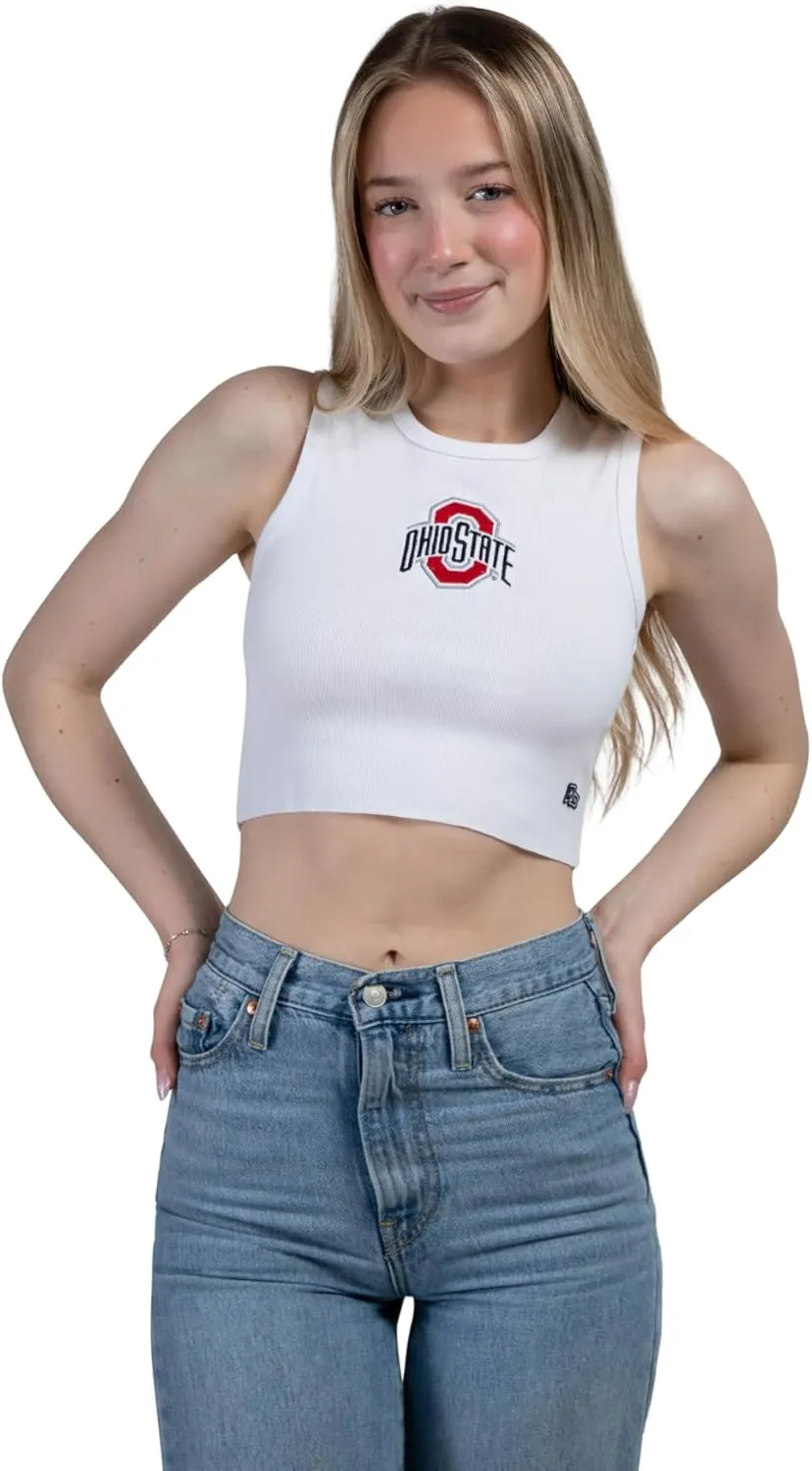 Hype & Vice Cut-Off Tank for Women (Small) - Ohio State University Top for Women, Cropped Fit Tank, College Shirts for Game Days - White