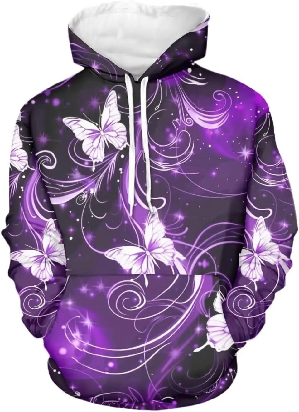 INSTANTARTS Purple Neon Butterfly Womens Fashion Hoodies Pullover Oversized Hooded Sweatshirt with Kangroo Pocket Long Sleeve Hooded Shirts 2XL Casual Fall Outfits