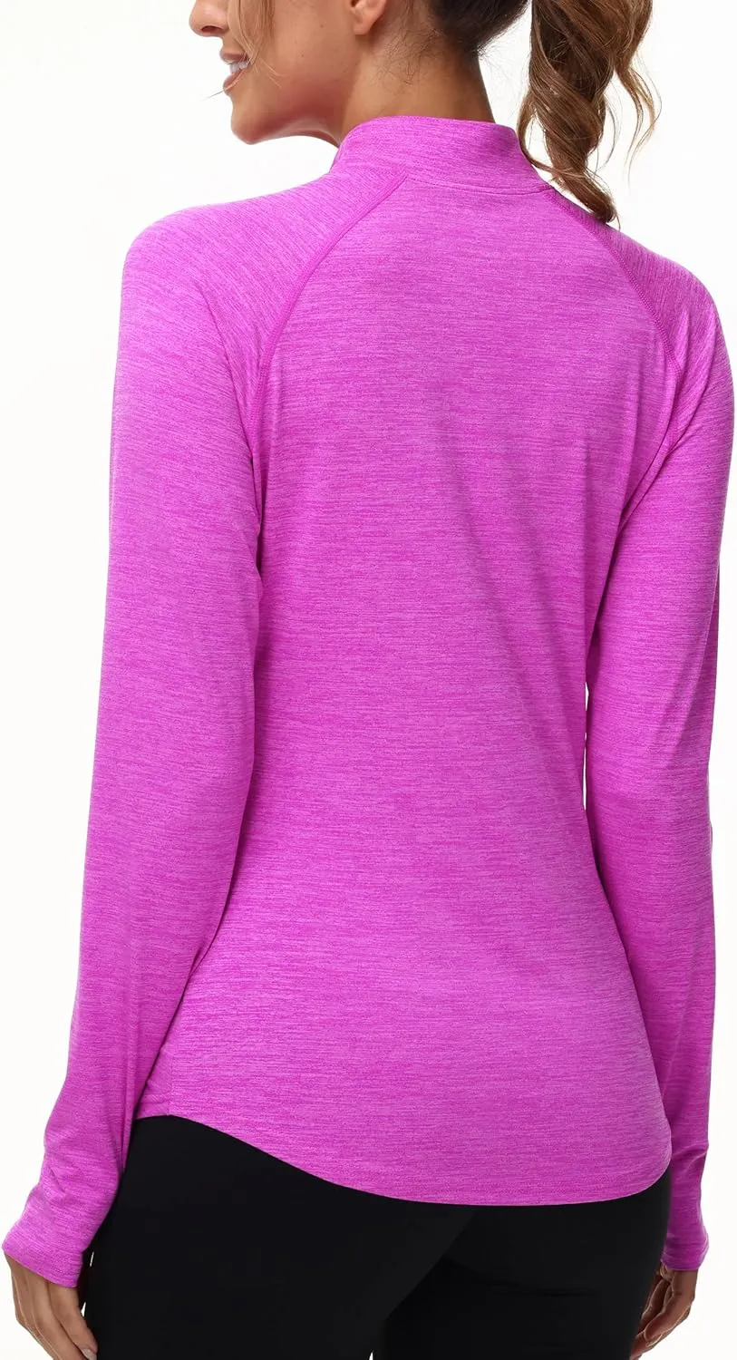isnowood Women's UPF 50  UV Long Sleeve Rash Guard, 1/4 Zip Sun Protection Swim Shirts, Quick Dry Athletic Workout Hiking Top