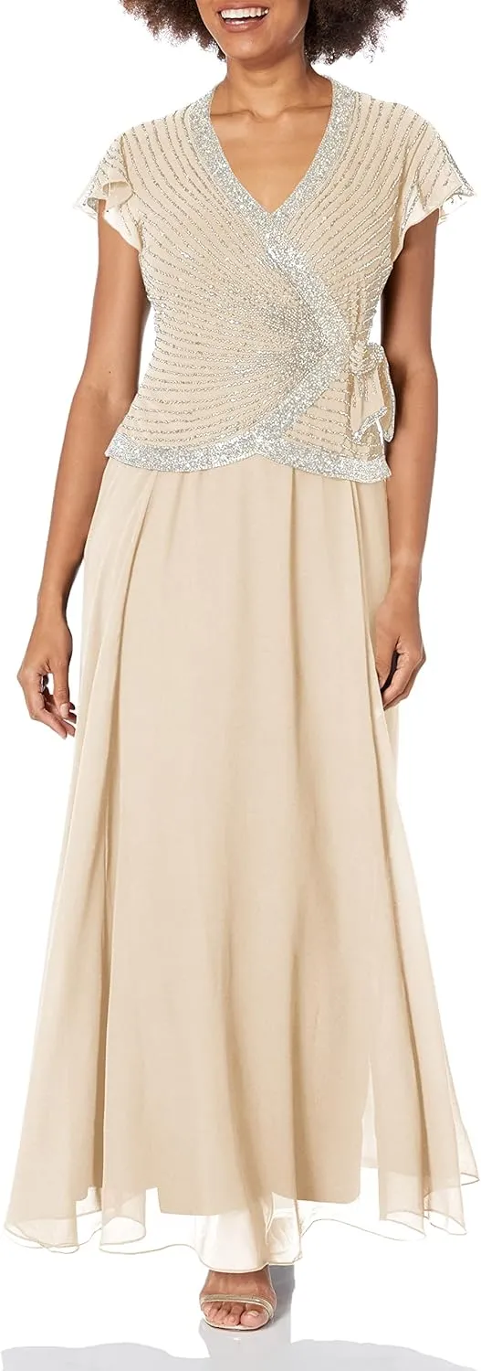 J Kara Women's Plus Size Beaded Flutter Sleeve Dress