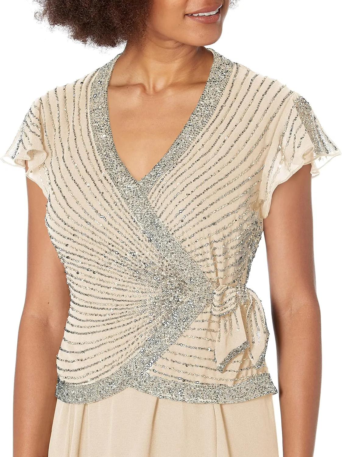 J Kara Women's Plus Size Beaded Flutter Sleeve Dress