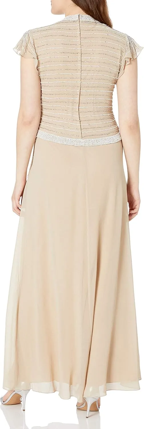 J Kara Women's Plus Size Beaded Flutter Sleeve Dress