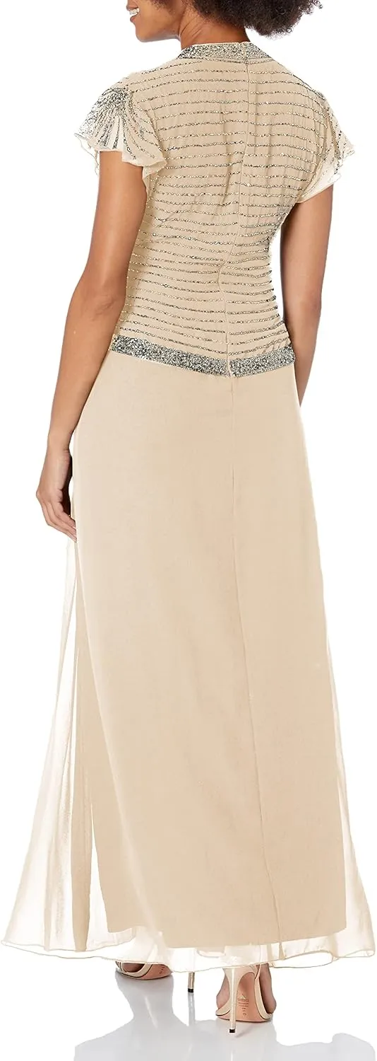 J Kara Women's Plus Size Beaded Flutter Sleeve Dress