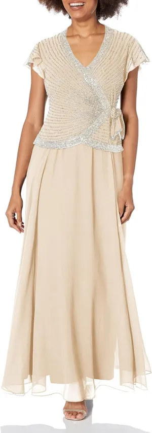 J Kara Women's Plus Size Beaded Flutter Sleeve Dress