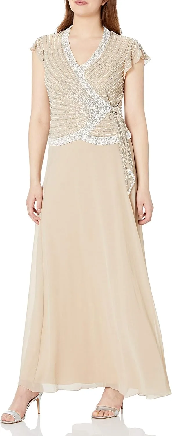 J Kara Women's Plus Size Beaded Flutter Sleeve Dress