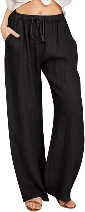 jovati Wide Leg Casual Pants for Womens Straight Leg High Waist Trousers Boho Cotton Linen Flowy Palazzo Pants