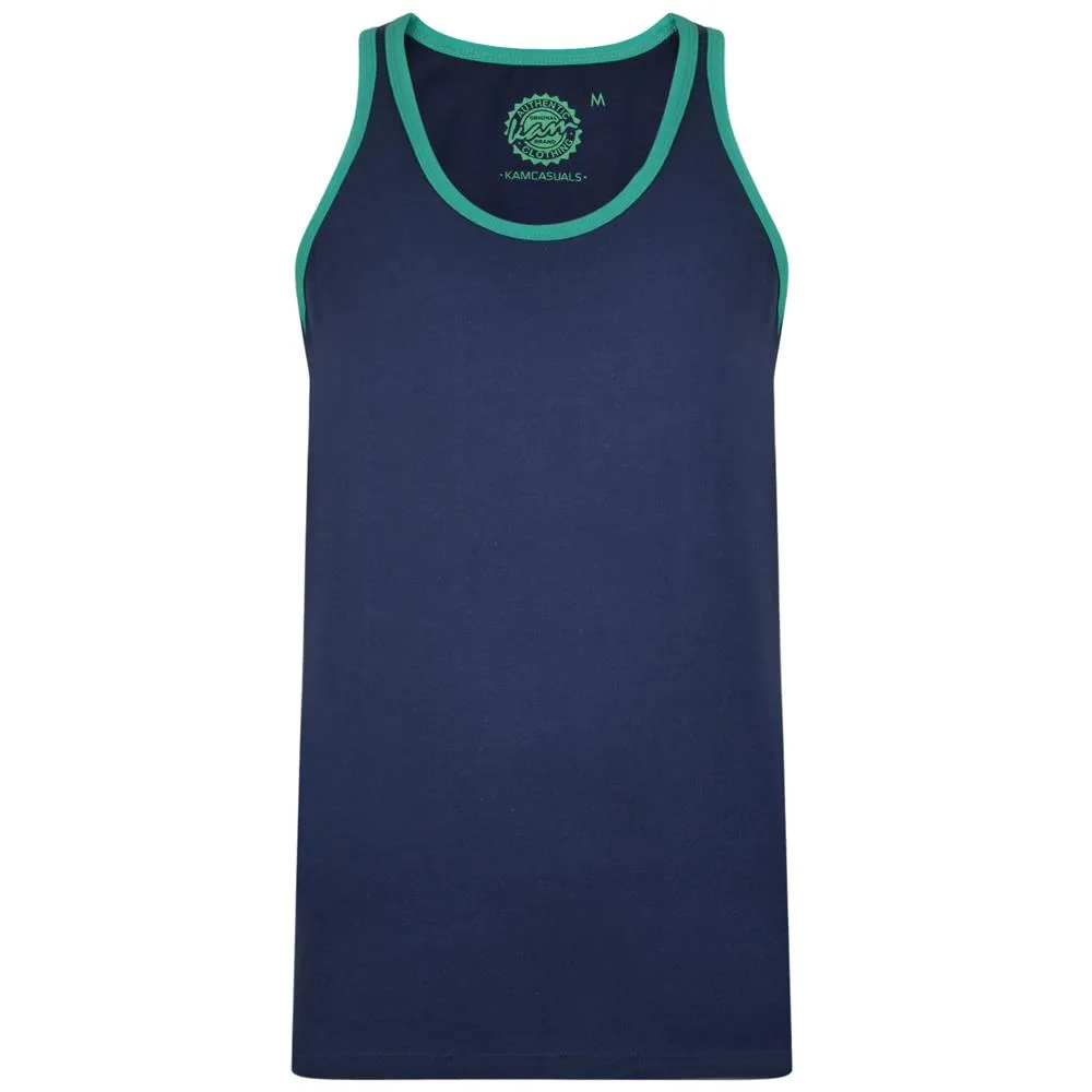 KAM Mens Big Size Pure Cotton Plain Ringer Vest