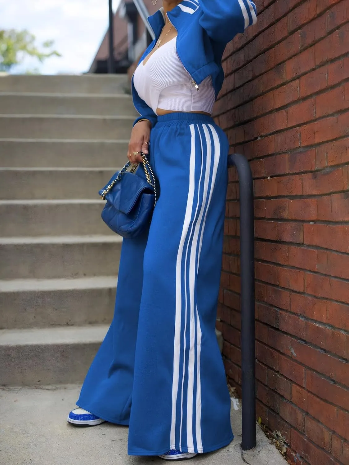KANSOON Sweatsuits Women 2 Piece Outfit Zip Up Crop Sweatshirt Wide Leg Sweatpants Matching Sweat Set Tracksuit