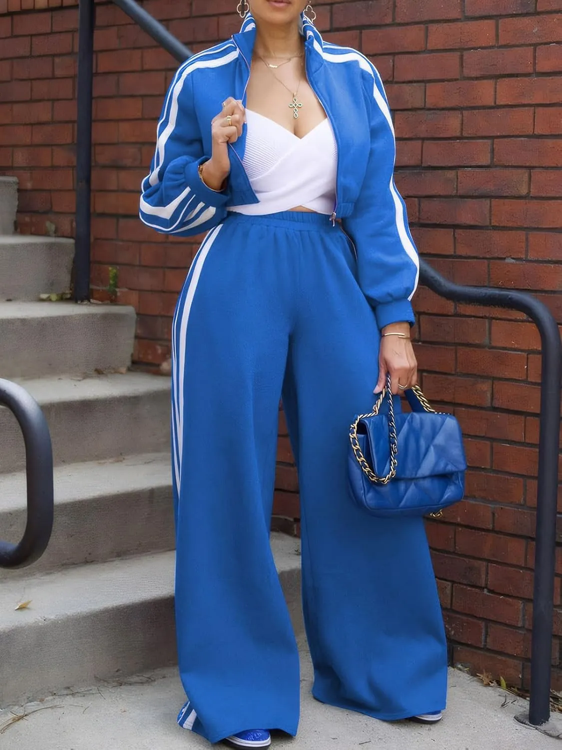 KANSOON Sweatsuits Women 2 Piece Outfit Zip Up Crop Sweatshirt Wide Leg Sweatpants Matching Sweat Set Tracksuit