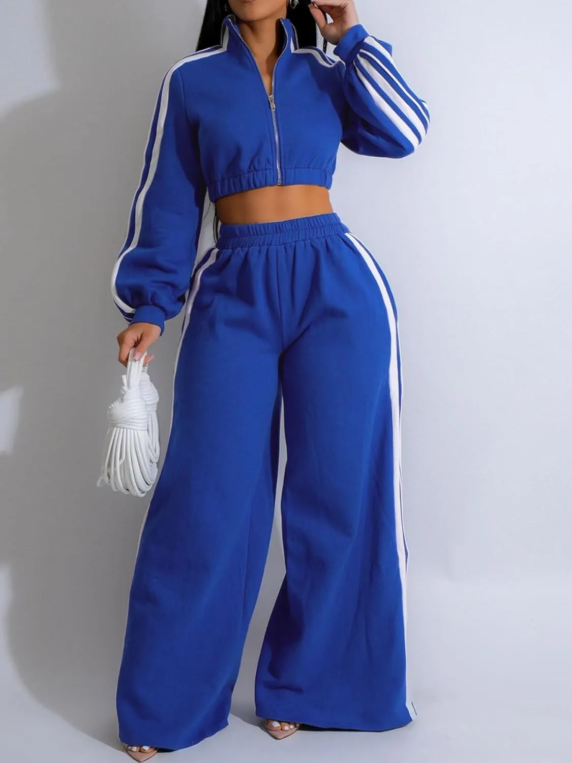 KANSOON Sweatsuits Women 2 Piece Outfit Zip Up Crop Sweatshirt Wide Leg Sweatpants Matching Sweat Set Tracksuit