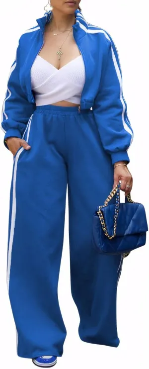 KANSOON Sweatsuits Women 2 Piece Outfit Zip Up Crop Sweatshirt Wide Leg Sweatpants Matching Sweat Set Tracksuit
