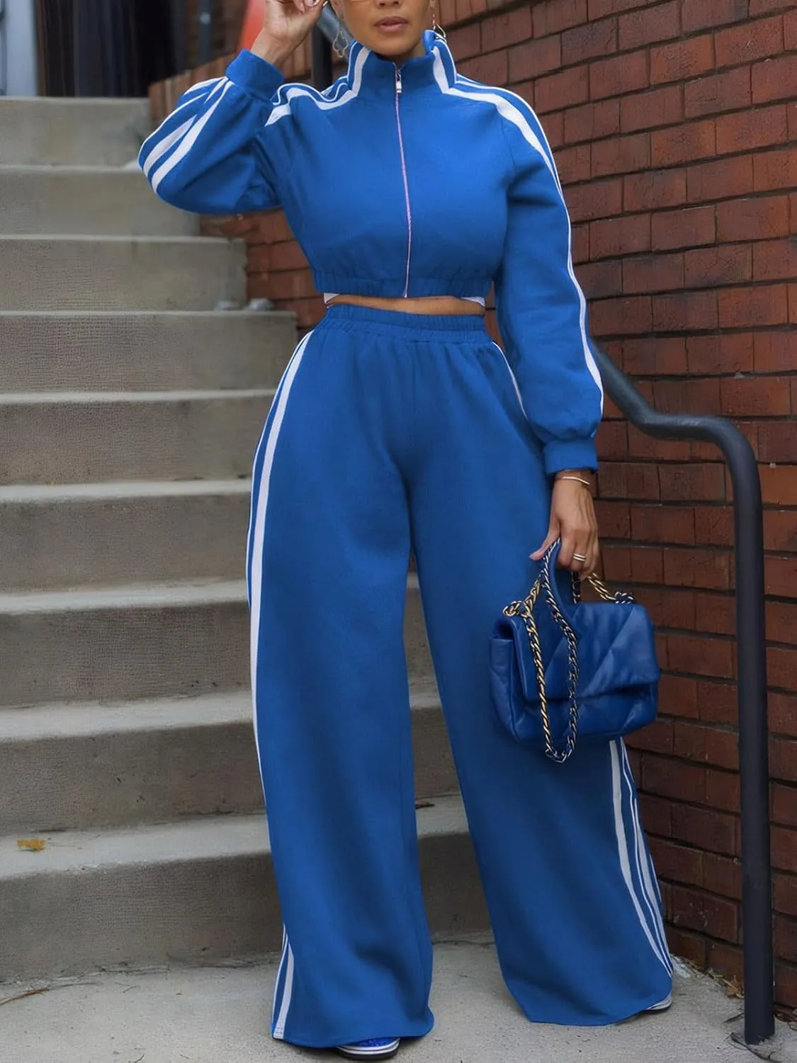 KANSOON Sweatsuits Women 2 Piece Outfit Zip Up Crop Sweatshirt Wide Leg Sweatpants Matching Sweat Set Tracksuit