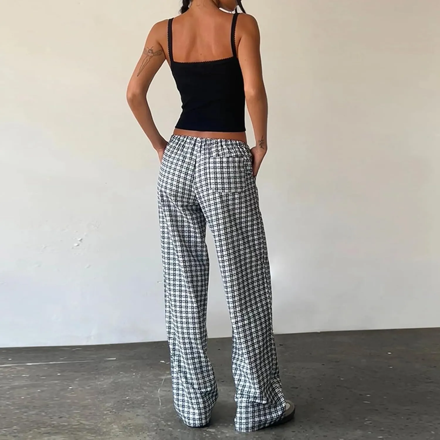 Karwuiio Women Y2k Striped Linen Boxer Pants High Waist Wide Leg Lounge Trousers Fashion Casual Pants Streetwear