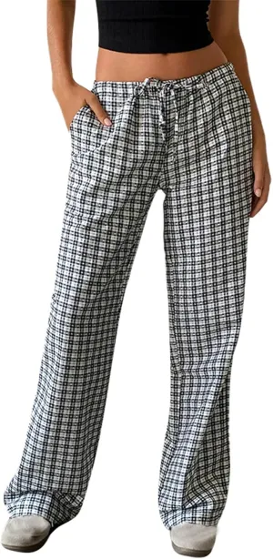 Karwuiio Women Y2k Striped Linen Boxer Pants High Waist Wide Leg Lounge Trousers Fashion Casual Pants Streetwear