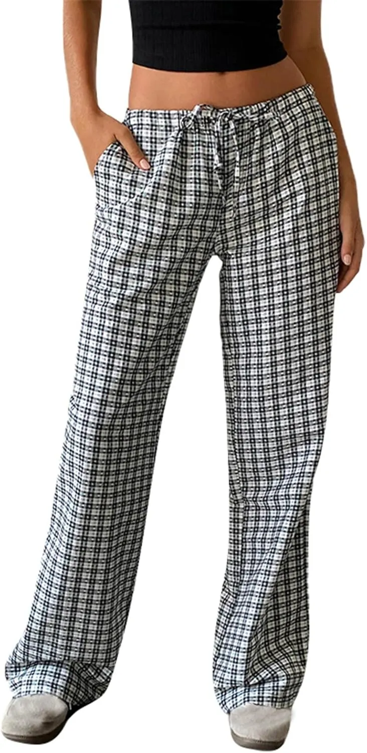 Karwuiio Women Y2k Striped Linen Boxer Pants High Waist Wide Leg Lounge Trousers Fashion Casual Pants Streetwear