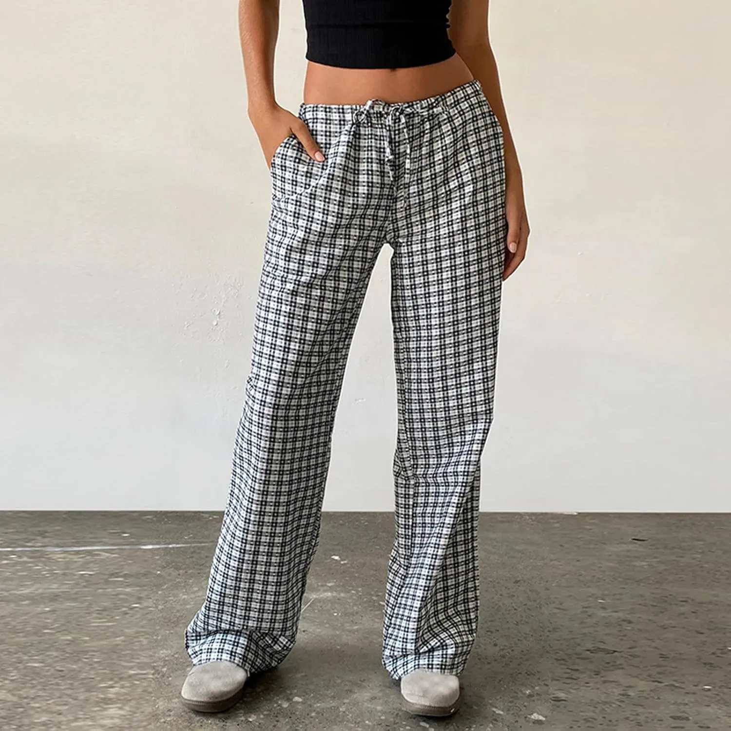 Karwuiio Women Y2k Striped Linen Boxer Pants High Waist Wide Leg Lounge Trousers Fashion Casual Pants Streetwear