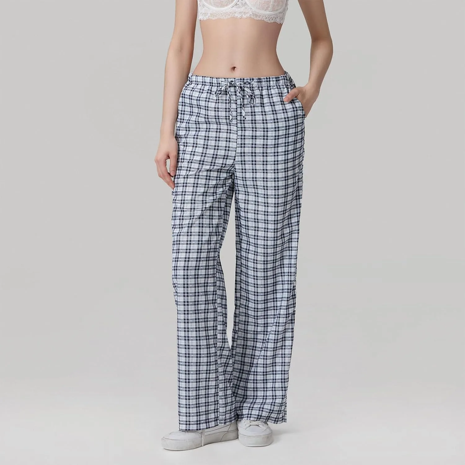 Karwuiio Women Y2k Striped Linen Boxer Pants High Waist Wide Leg Lounge Trousers Fashion Casual Pants Streetwear