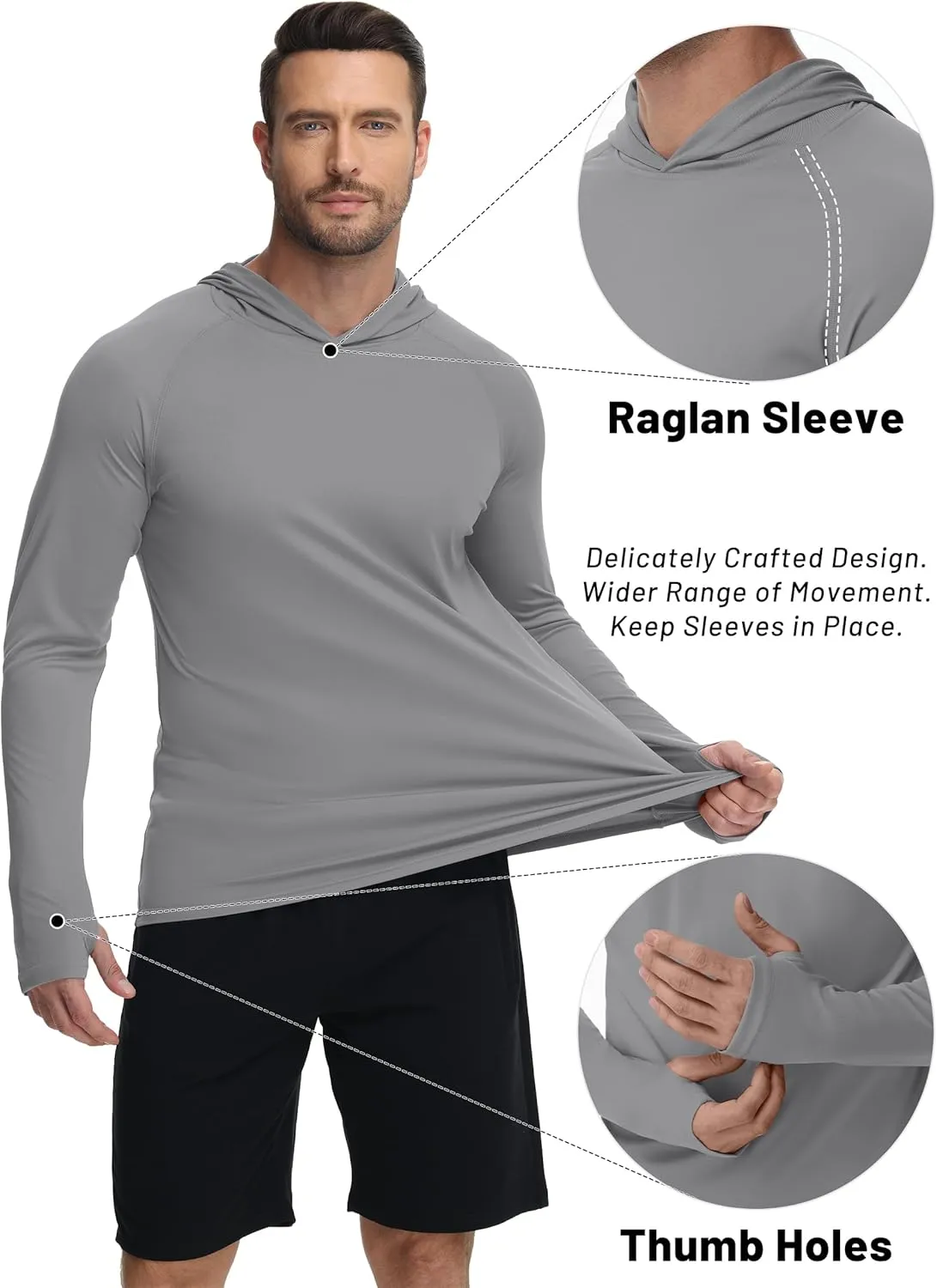 KEFITEVD Men's Sun Protection Hoodie Shirt UPF 50  Long Sleeve Rash Guard SPF Outdoor Fishing Lightweight Quick Dry UV Shirts