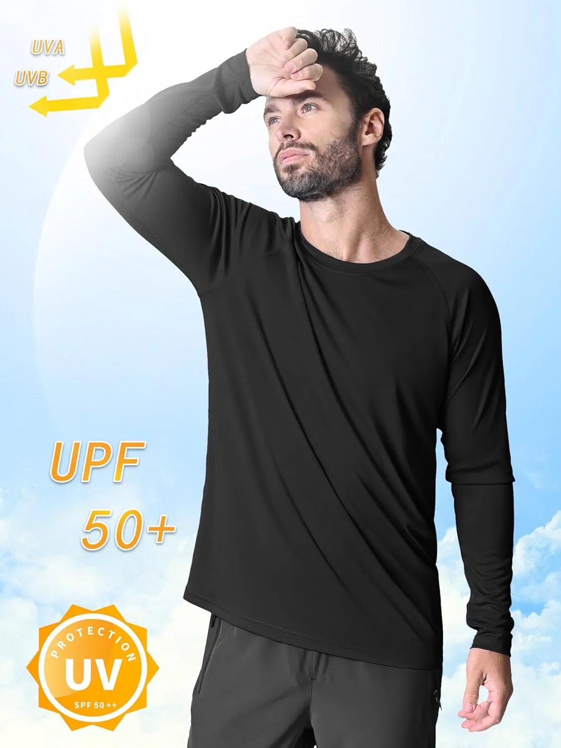 KEFITEVD Men's UV Sun Protection UPF 50  Shirts Long Sleeve Rash Guard Workout Quick Dry Shirt for Hiking Fishing Swimming