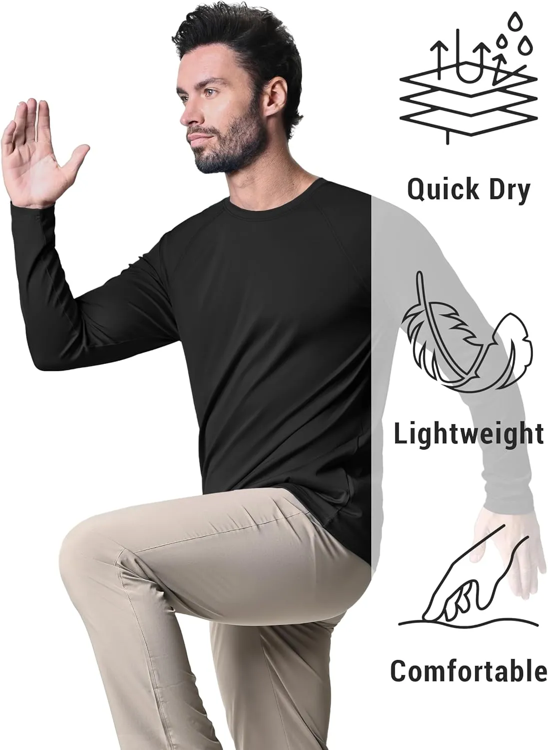 KEFITEVD Men's UV Sun Protection UPF 50  Shirts Long Sleeve Rash Guard Workout Quick Dry Shirt for Hiking Fishing Swimming