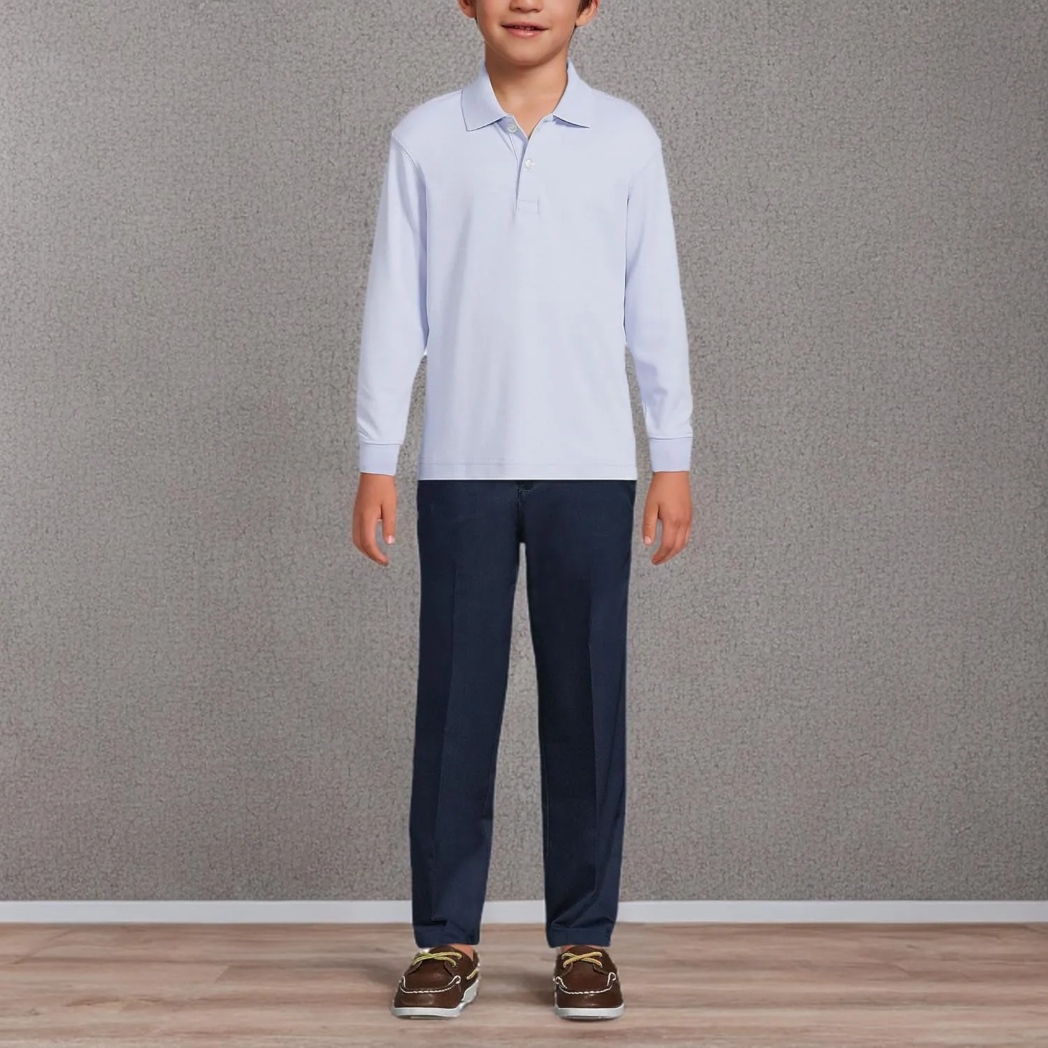 Lands' End School Uniform Kids Long Sleeve Interlock Polo Shirt