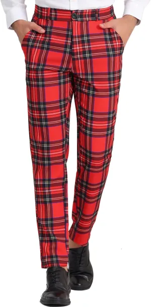 Lars Amadeus Men's Plaid Dress Pants Casual Slim Fit Checkered Business Trousers